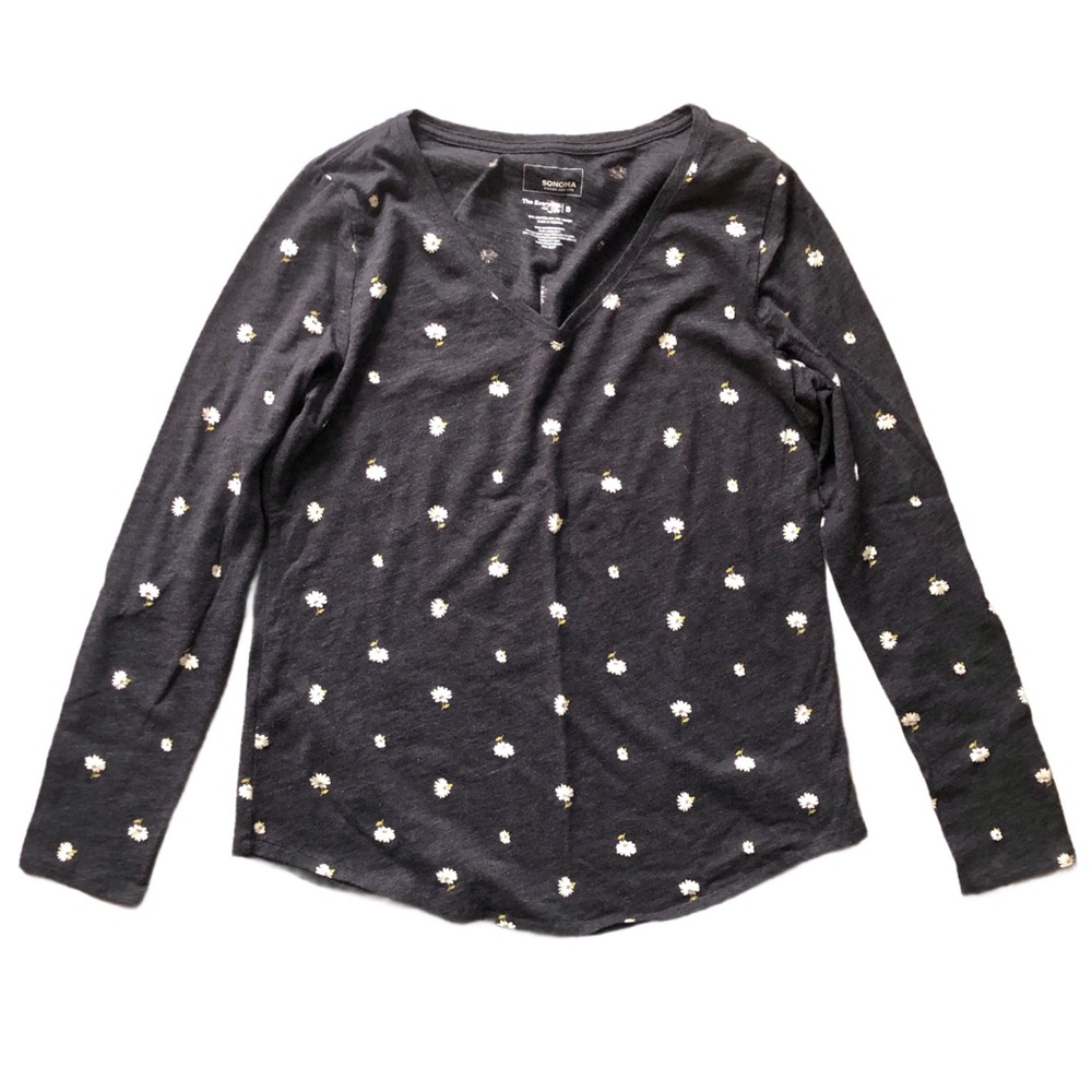 Women's Sonoma Dark Gray Daisy Tee Long Sleeve V-Neck Size S